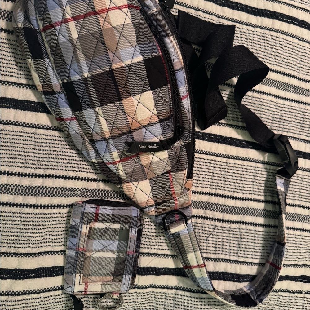 Vera Bradley Checkered Sling Bag - Black, Gray, and Blue w/matching wallet.